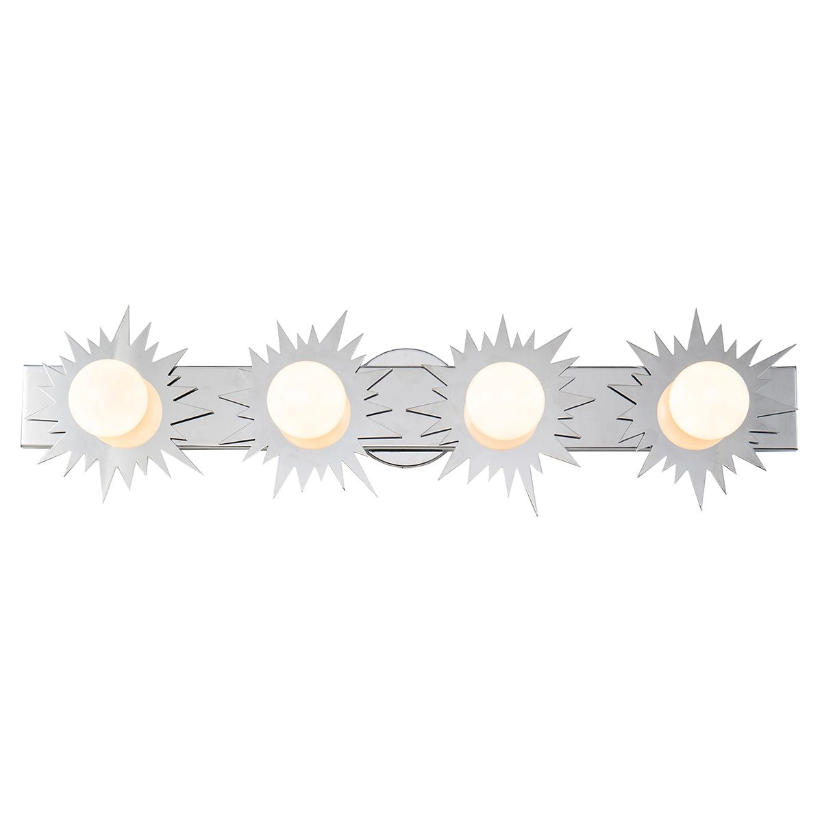 Lucas & McKearn Soleil 4-Light Polished Chrome Star-Shaped Wall Light With Sanded Glass Globe Shade