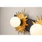 Lucas & McKearn Soleil 4-Light Weathered Zinc and Antique Gold Leaf Star-Shaped Wall Light With Sanded Glass Globe Shade