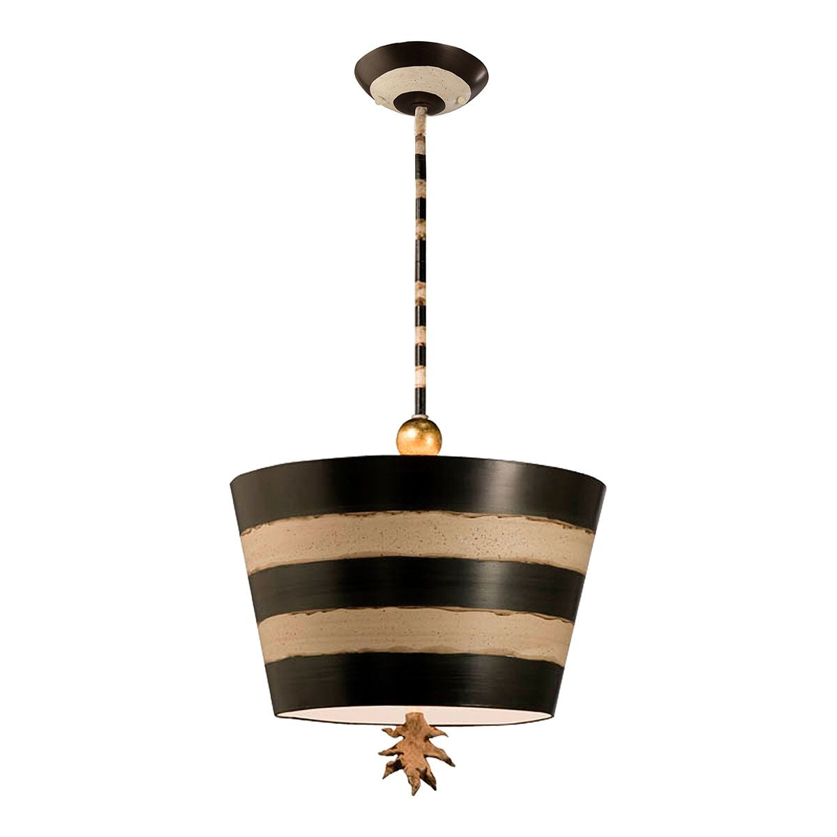 Lucas & McKearn South Beach 1-Light Hand-Painted Black & Cream Pendant With Cone-Shaped Shade and Gold Accent