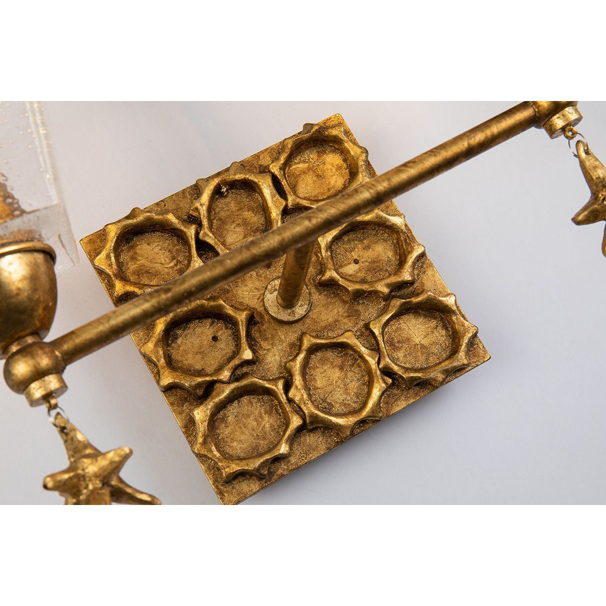 Lucas & McKearn Star 2-Light Gold Leaf Wall Light With Fanciful Dangling Decoration