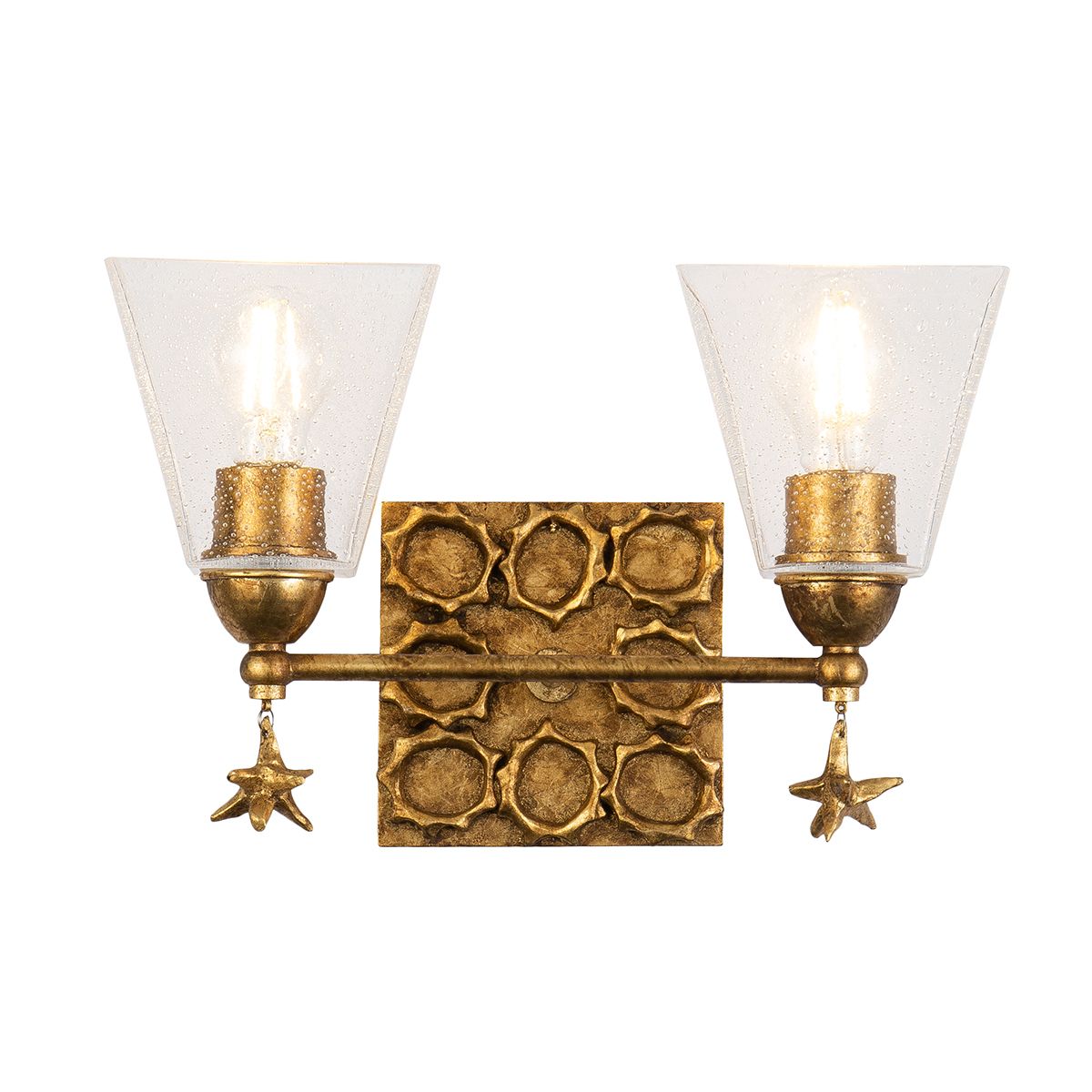 Lucas & McKearn Star 2-Light Gold Leaf Wall Light With Fanciful Dangling Decoration