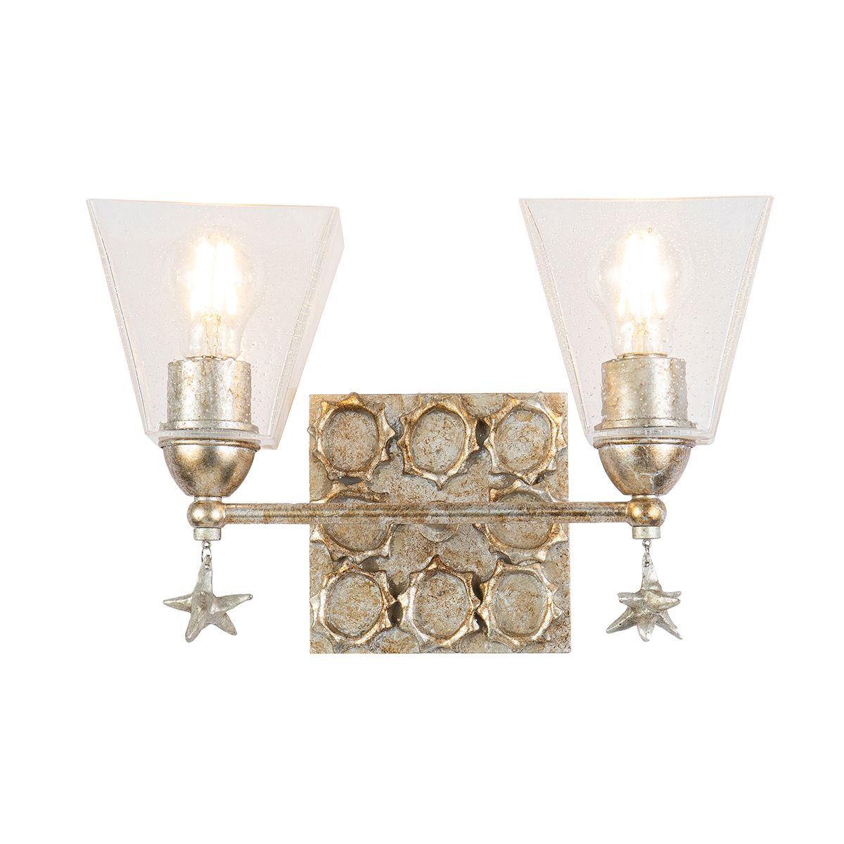 Lucas & McKearn Star 2-Light Silver Wall Light With Fanciful Dangling Decoration