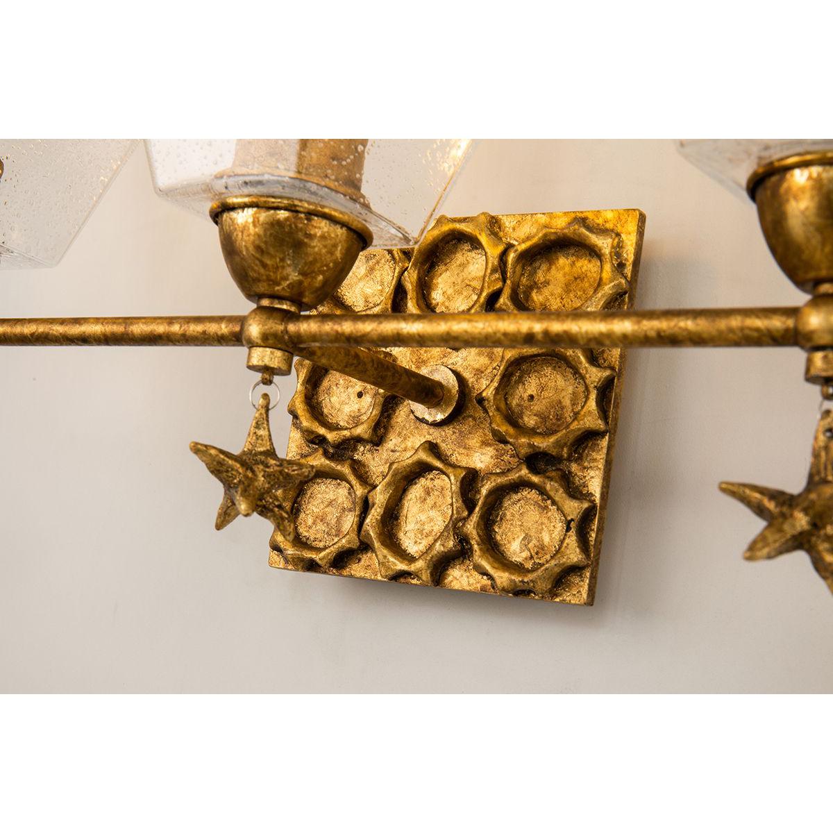 Lucas & McKearn Star 3-Light Gold Leaf Wall Light With Fanciful Dangling Decoration