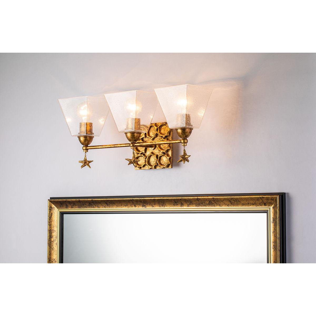 Lucas & McKearn Star 3-Light Gold Leaf Wall Light With Fanciful Dangling Decoration