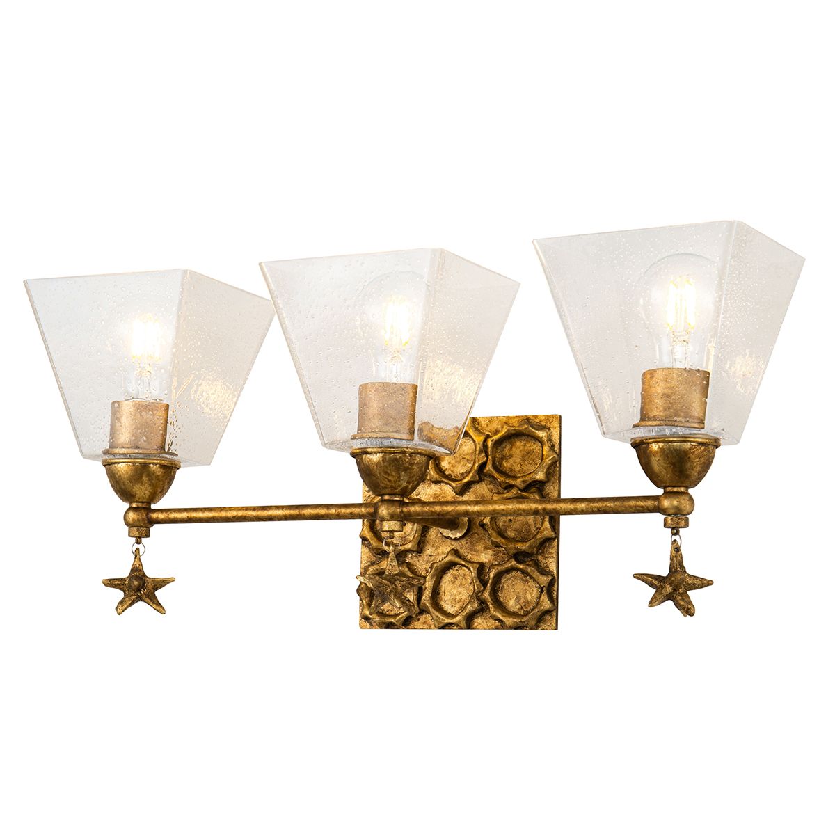 Lucas & McKearn Star 3-Light Gold Leaf Wall Light With Fanciful Dangling Decoration
