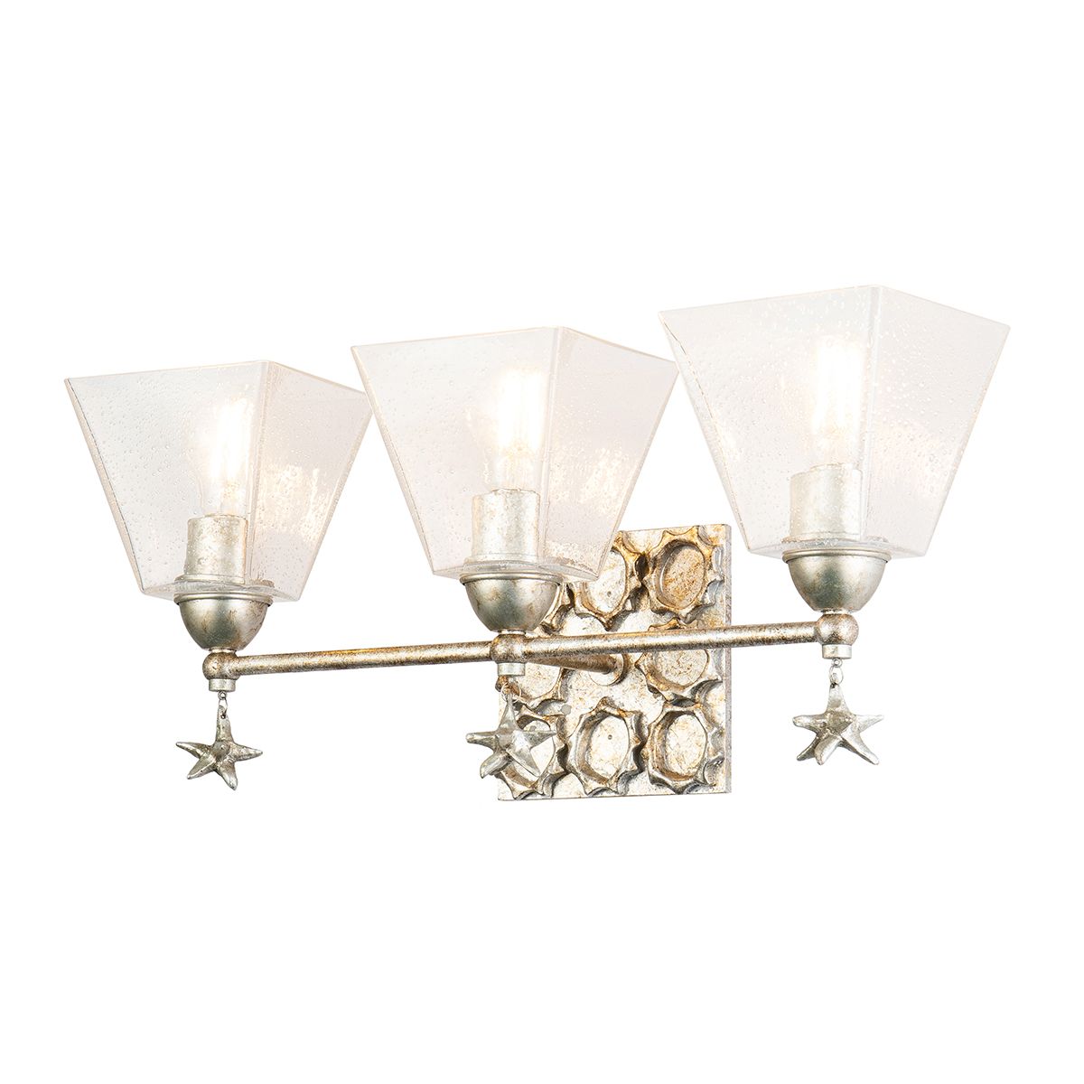 Lucas & McKearn Star 3-Light Silver Wall Light With Fanciful Dangling Decoration