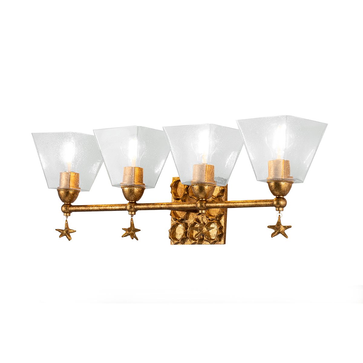 Lucas & McKearn Star 4-Light Antique Gold Leaf Bar Light With Water Glass Shade and Star Gold Accent