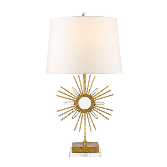 Lucas & McKearn Sun King 31" Gold Buffet Table Lamp With Cream Fabric Drum Shade and Quartz Points On Crystal Glass Base
