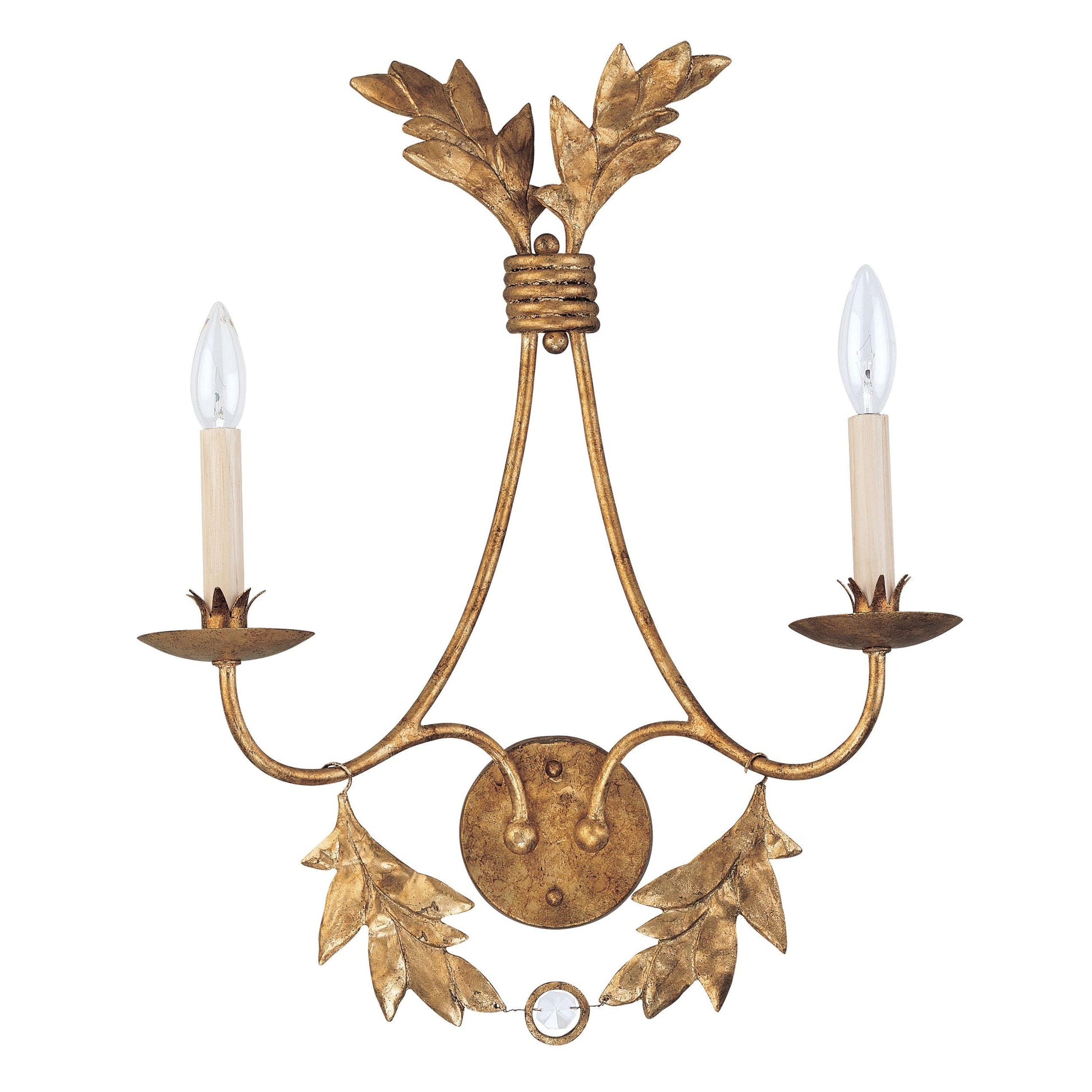 Lucas & McKearn Sweet Olive 2-Light Distressed Gold Wall Light With Leaf Accent
