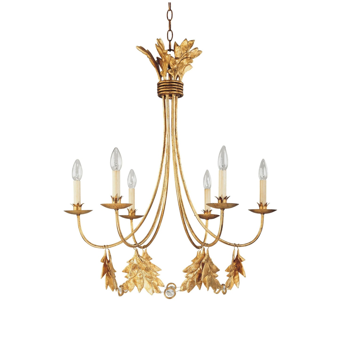 Lucas & McKearn Sweet Olive 6-Light Distressed Gold Chandelier With Gold Leaf and Crystal Accent