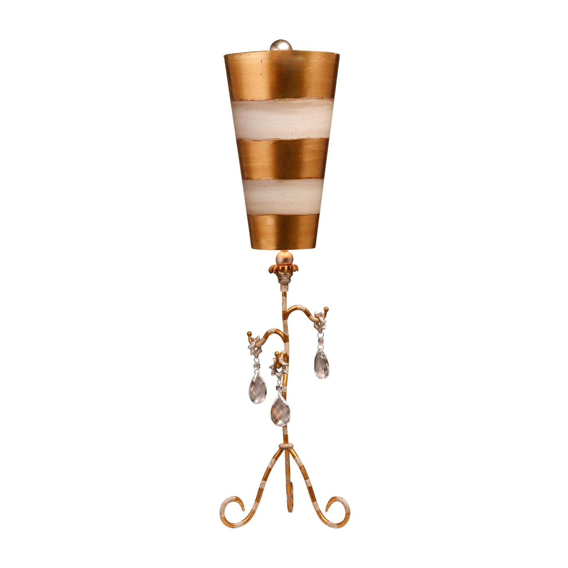 Lucas & McKearn Tivoli 38" Gold Buffet Table Lamp With Cone-Shape Shade and Gold Leaf & Cream Striped Stem