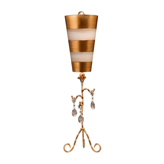 Lucas & McKearn Tivoli 38" Gold Buffet Table Lamp With Cone-Shape Shade and Gold Leaf & Cream Striped Stem