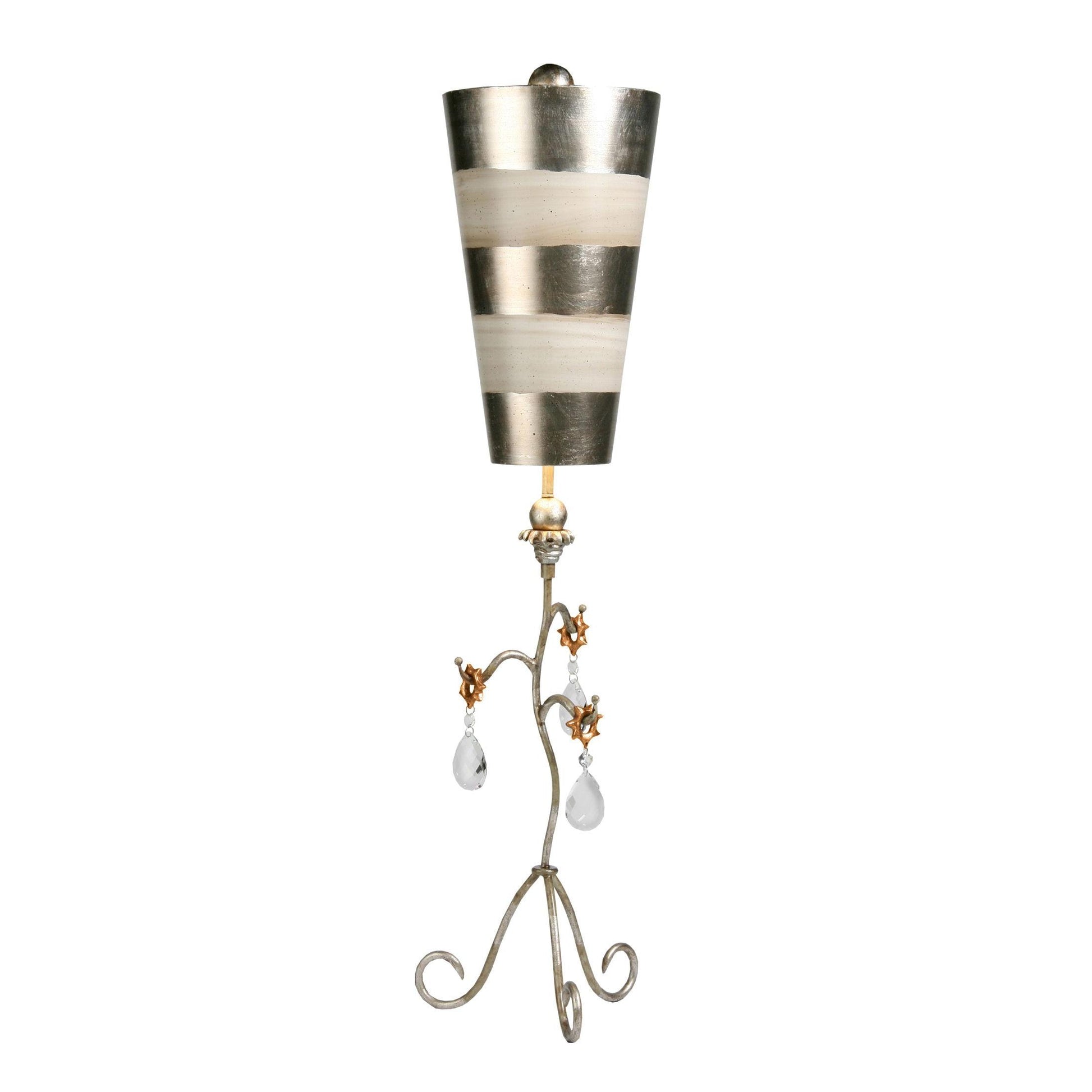 Lucas & McKearn Tivoli 38" Silver Buffet Table Lamp With Cone-Shape Shade and Gold Leaf & Cream Striped Stem