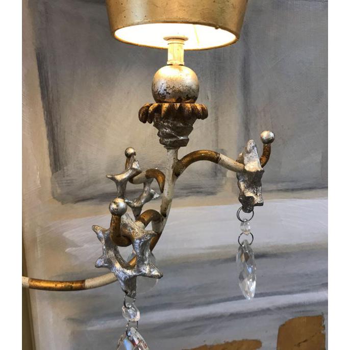 Lucas & McKearn Tivoli 5-Light Gold Chandelier With Inverted Cone-Shaped Cream Striped Shade and Silver Accent