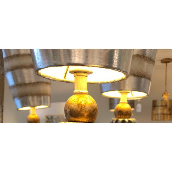 Lucas & McKearn Tivoli 5-Light Silver Chandelier With Inverted Cone-Shaped Cream Striped Shade and Gold Accent