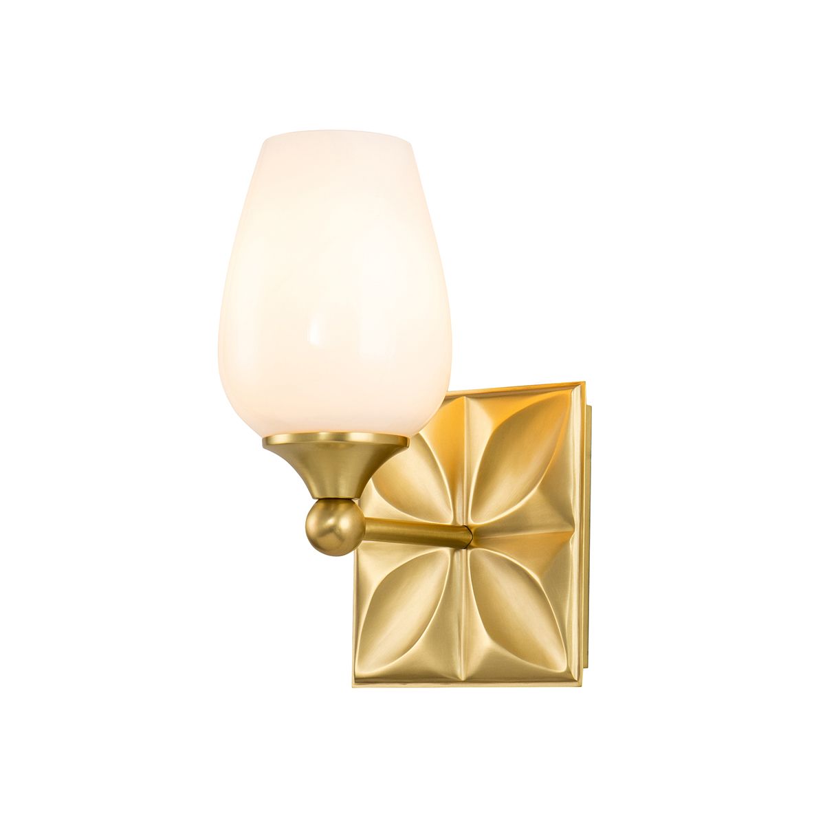 Lucas & McKearn Trellis 1-Light Aged Brass Wall Light With Tulip Shape White Opal Glass Shade