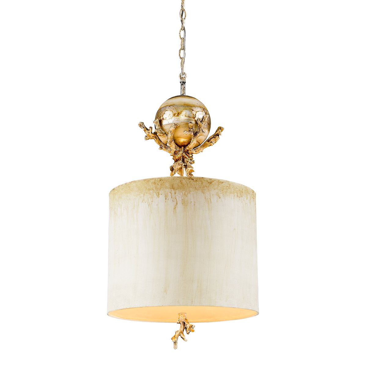 Lucas & McKearn Trellis 1-Light Silver Leaf Pendant With Creamy Ivory Cylinder Drum Shade