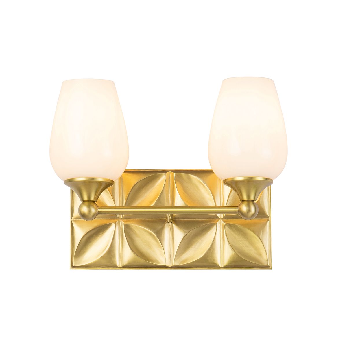 Lucas & McKearn Trellis 2-Light Aged Brass Wall Light With Tulip Shape White Opal Glass Shade