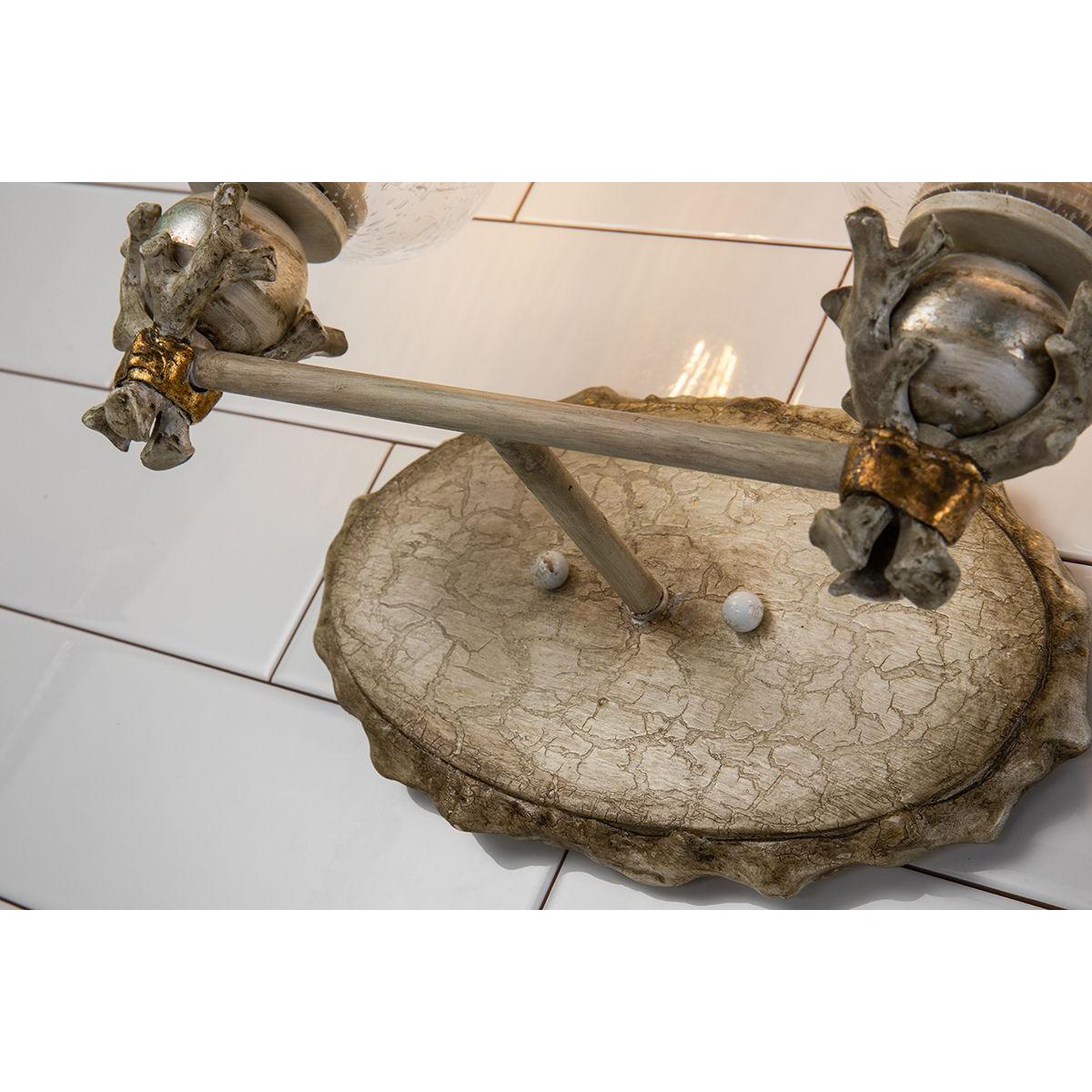 Lucas & McKearn Trellis 2-Light Cream & Silver Hand-Painted Wall Light With Gold and Silver Orb Accent