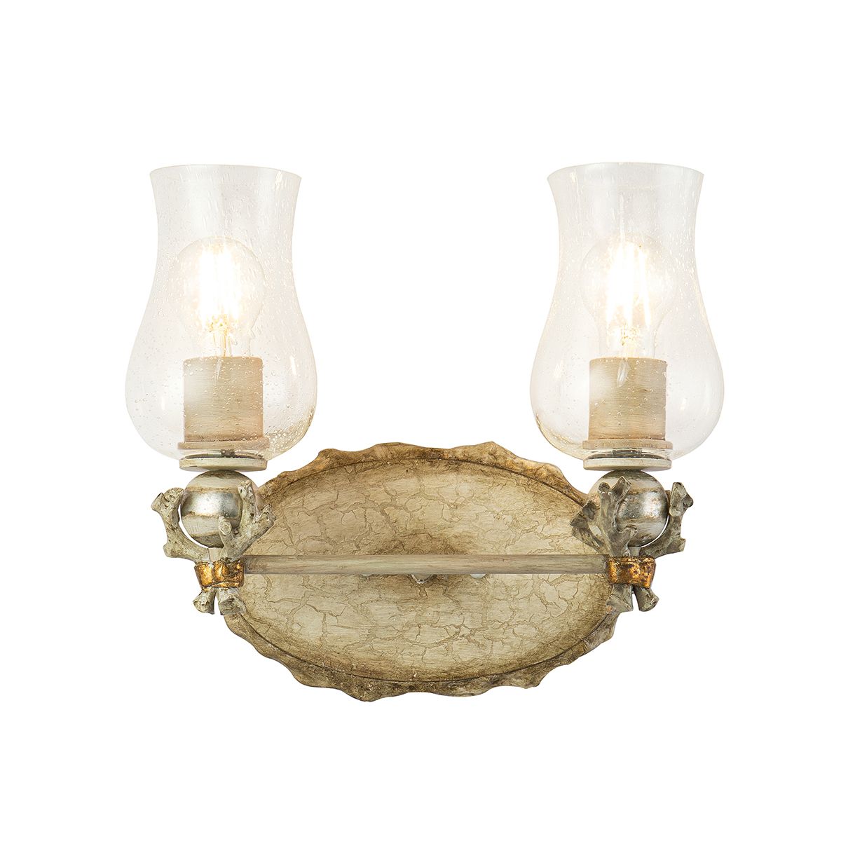 Lucas & McKearn Trellis 2-Light Cream & Silver Hand-Painted Wall Light With Gold and Silver Orb Accent