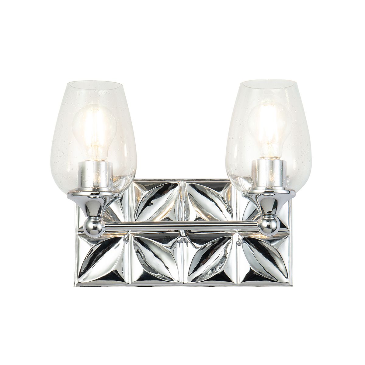 Lucas & McKearn Trellis 2-Light Polished Chrome Wall Light With Tulip Shape Clear Glass Shade