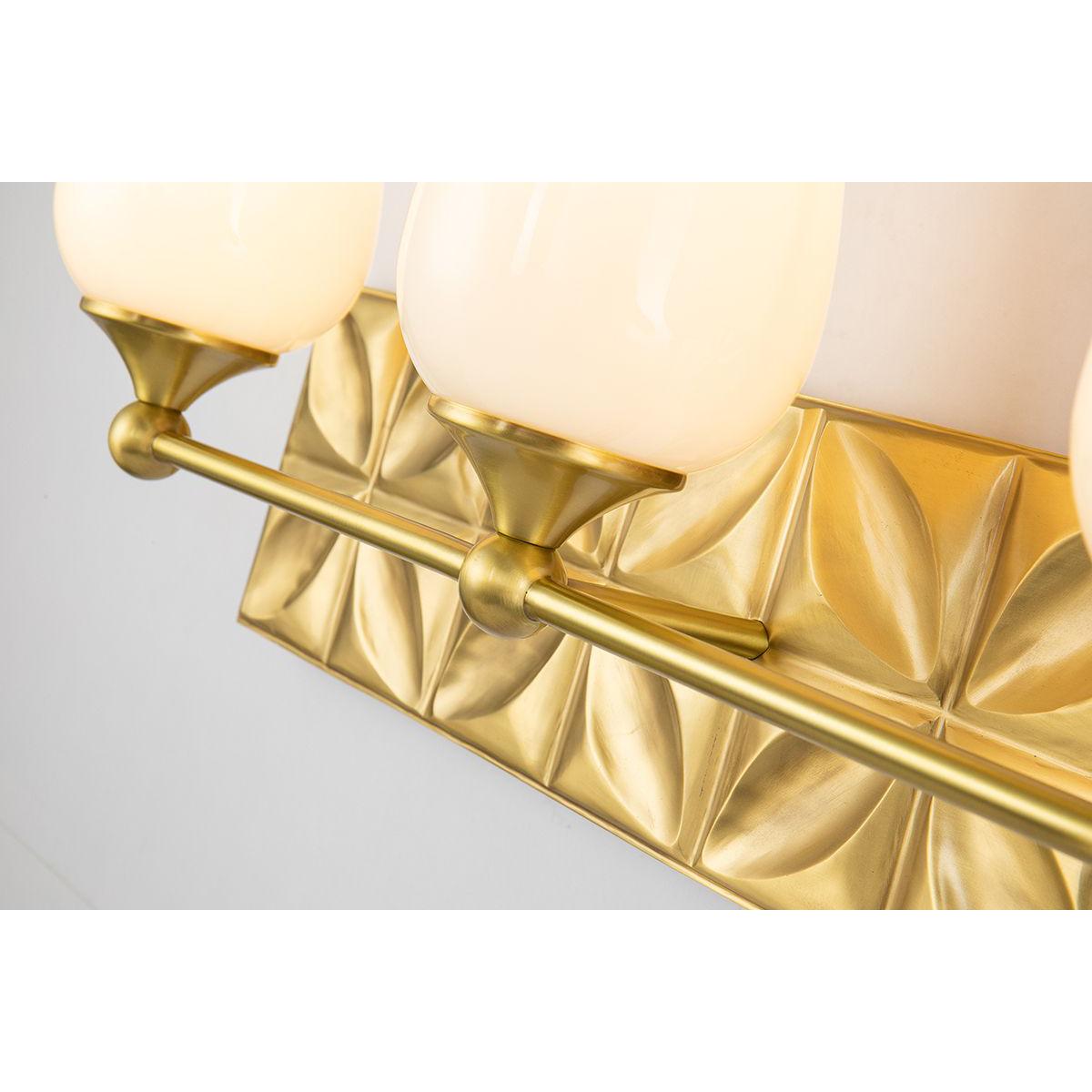 Lucas & McKearn Trellis 3-Light Aged Brass Wall Light With Tulip Shape White Opal Glass Shade