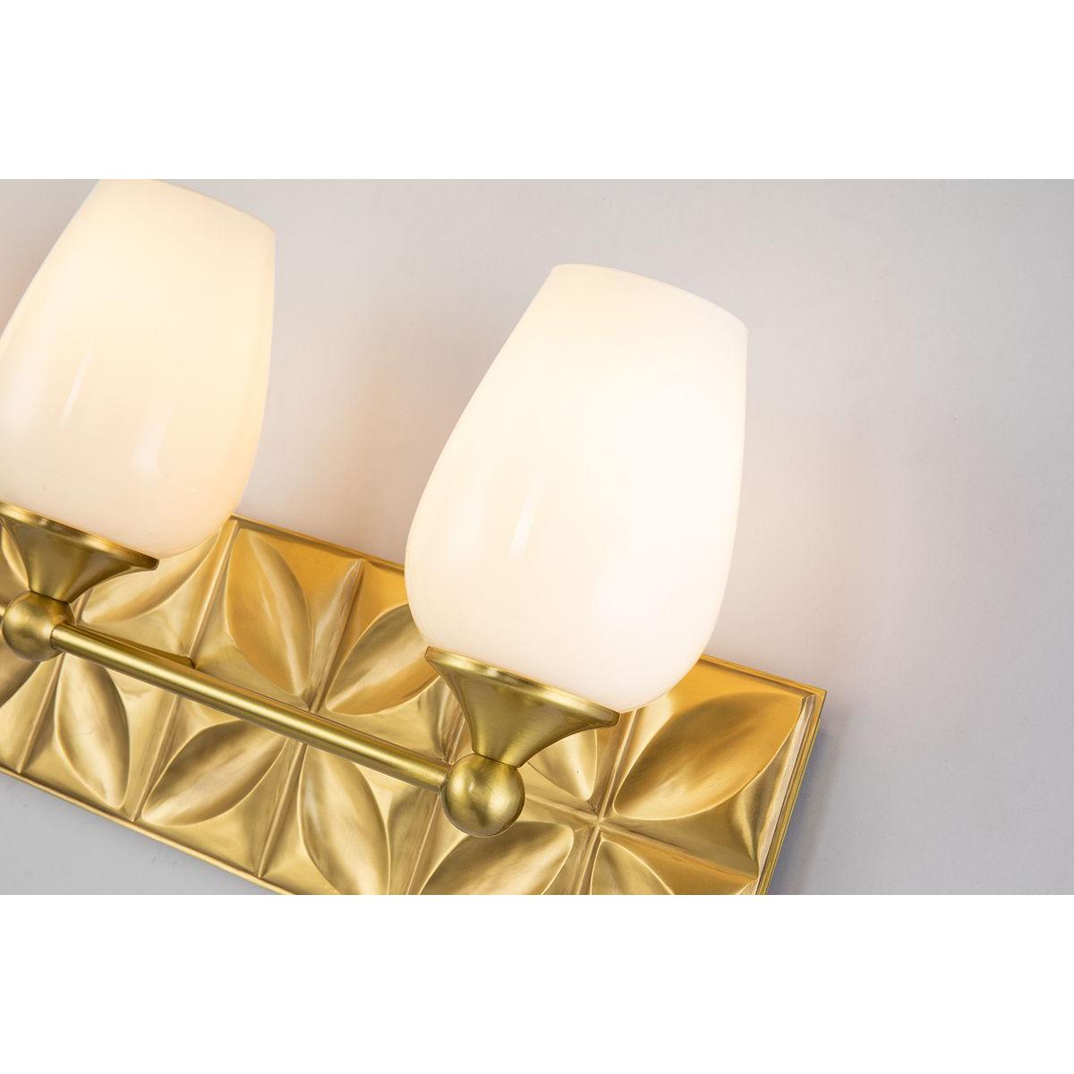 Lucas & McKearn Trellis 3-Light Aged Brass Wall Light With Tulip Shape White Opal Glass Shade
