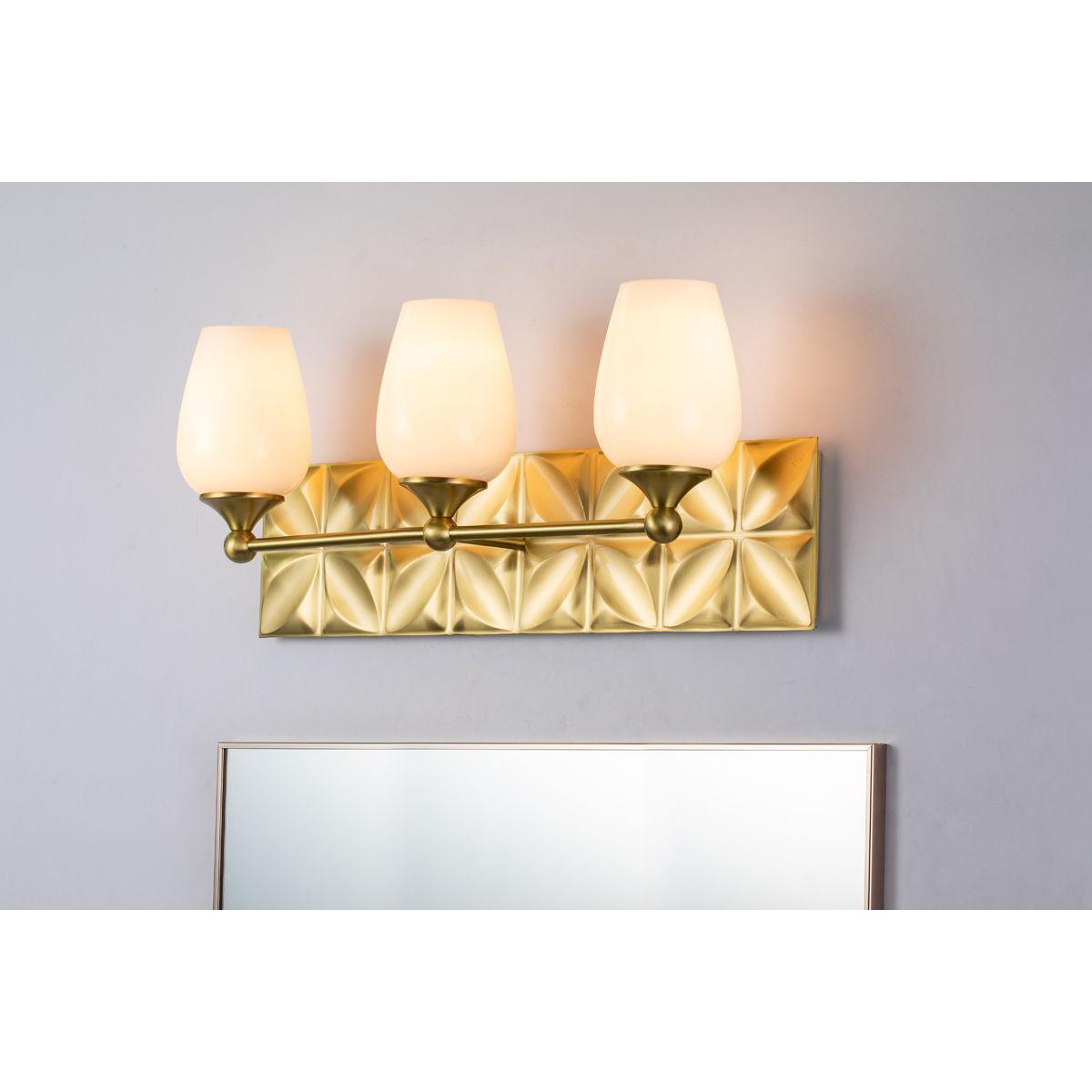Lucas & McKearn Trellis 3-Light Aged Brass Wall Light With Tulip Shape White Opal Glass Shade