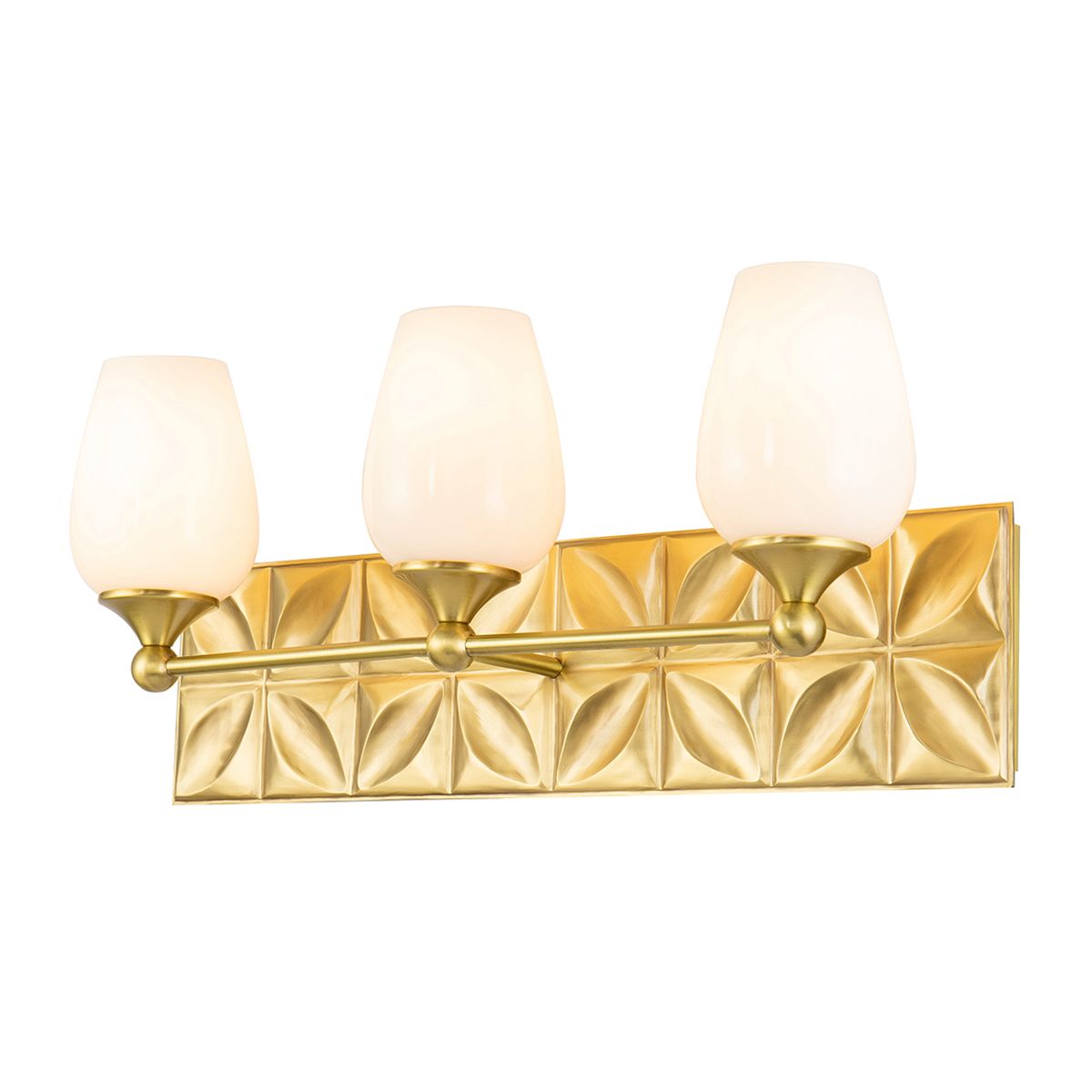 Lucas & McKearn Trellis 3-Light Aged Brass Wall Light With Tulip Shape White Opal Glass Shade