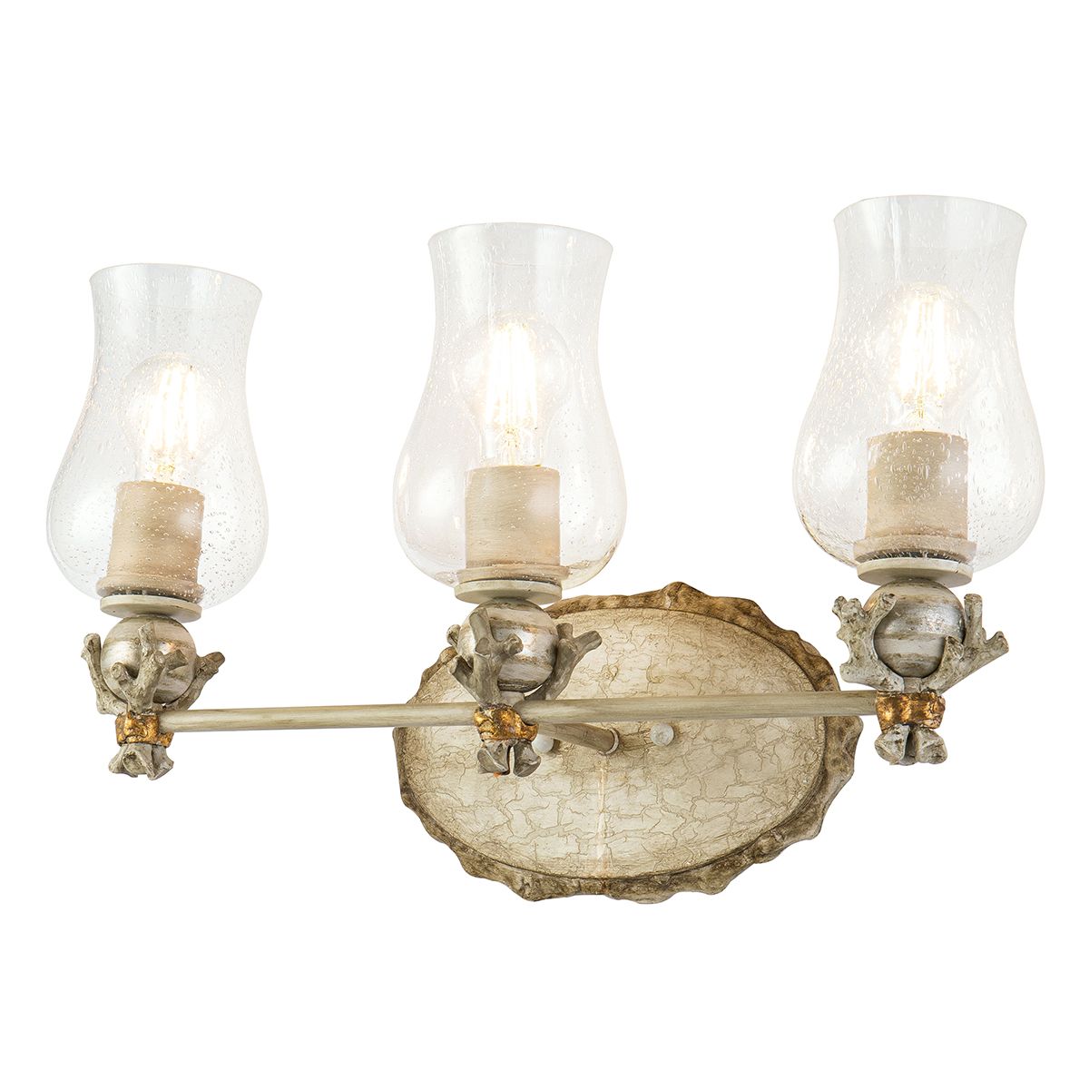 Lucas & McKearn Trellis 3-Light Cream & Silver Hand-Painted Wall Light With Gold and Silver Orb Accent