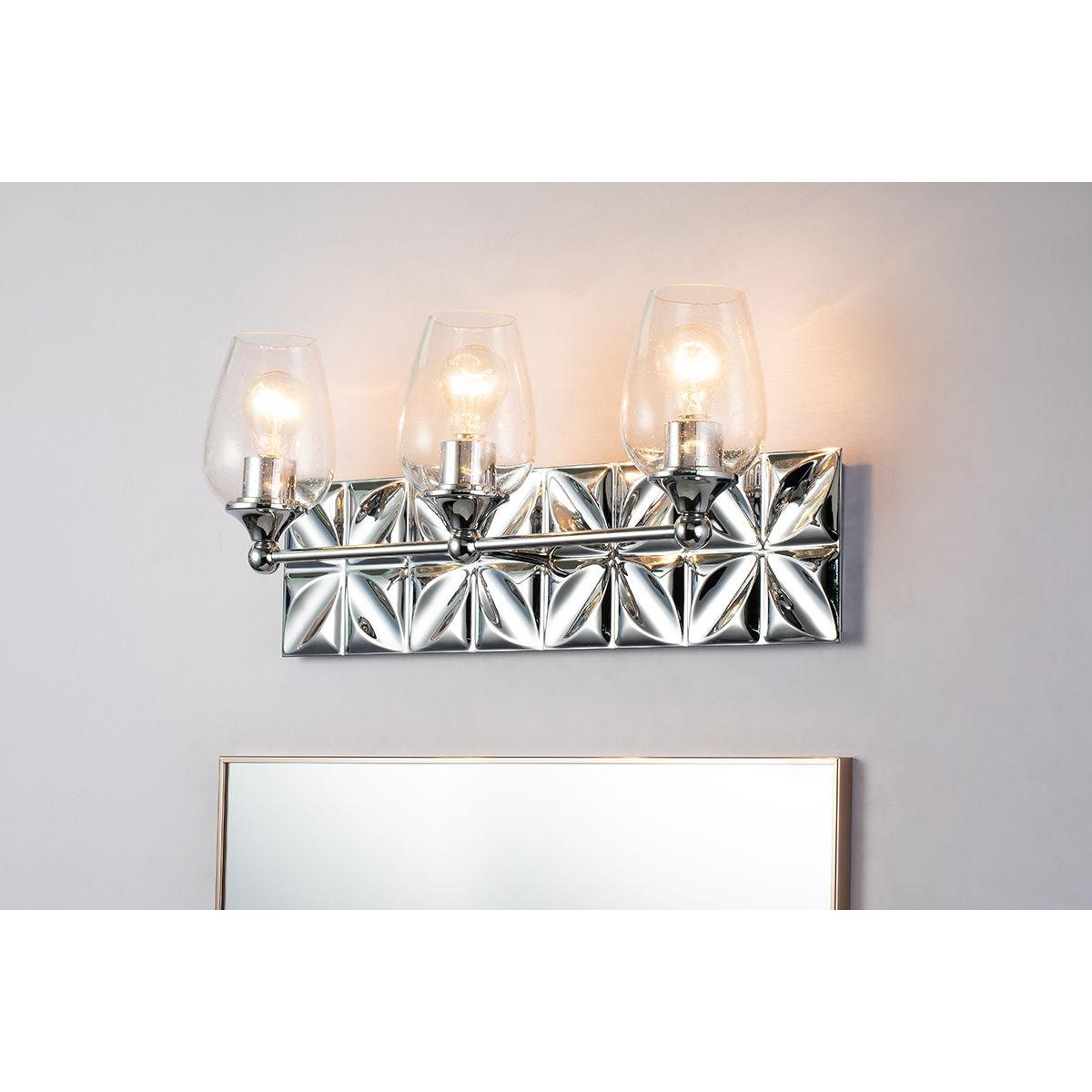 Lucas & McKearn Trellis 3-Light Polished Chrome Wall Light With Tulip Shape Clear Glass Shade