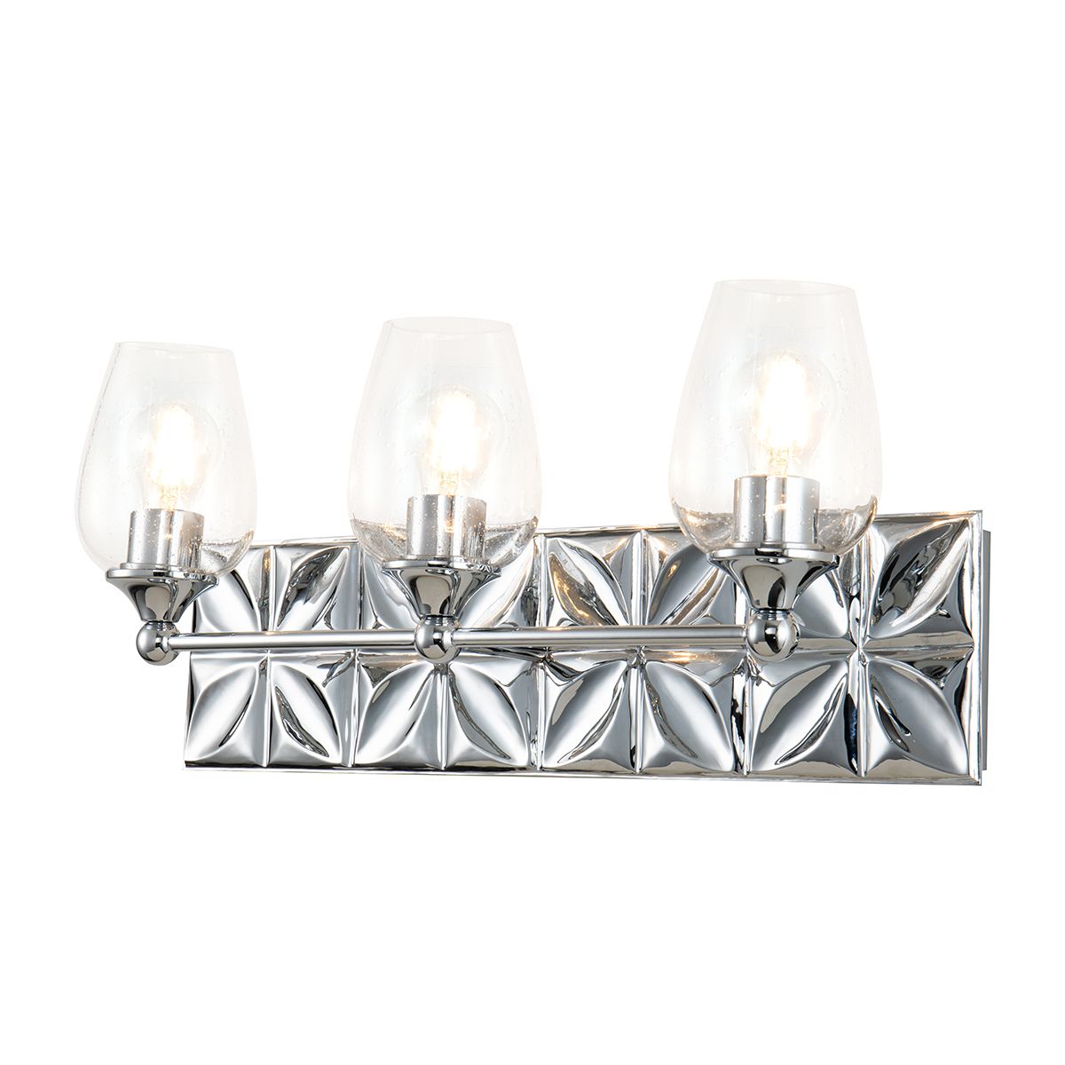 Lucas & McKearn Trellis 3-Light Polished Chrome Wall Light With Tulip Shape Clear Glass Shade