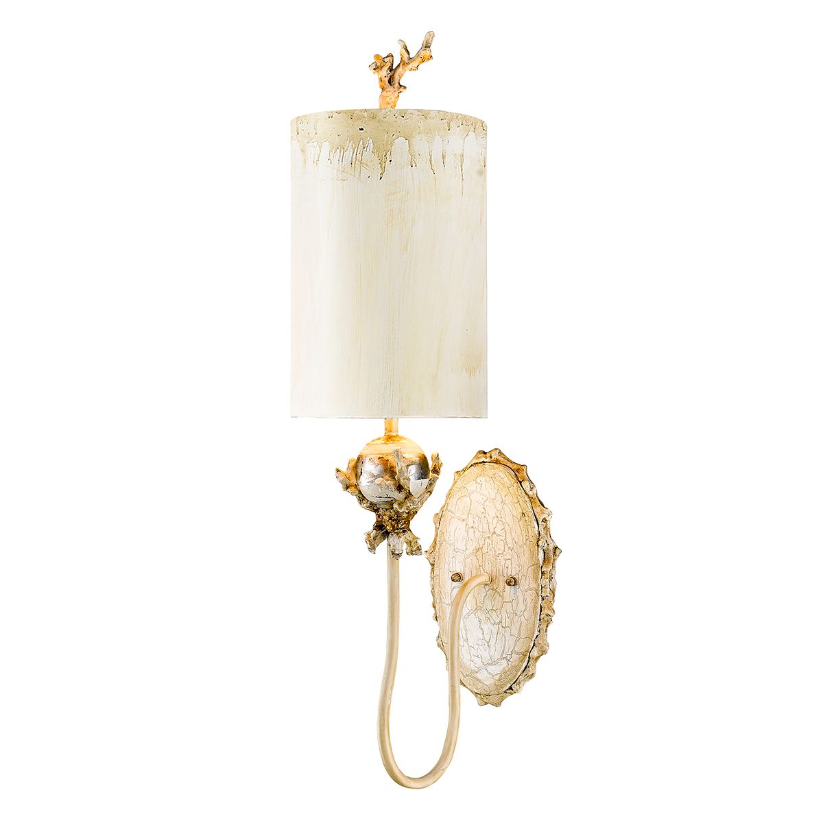 Lucas & McKearn Trellis 3-Light Silver & Gold Wall Light With Hand-Painted Creamy Ivory Shade