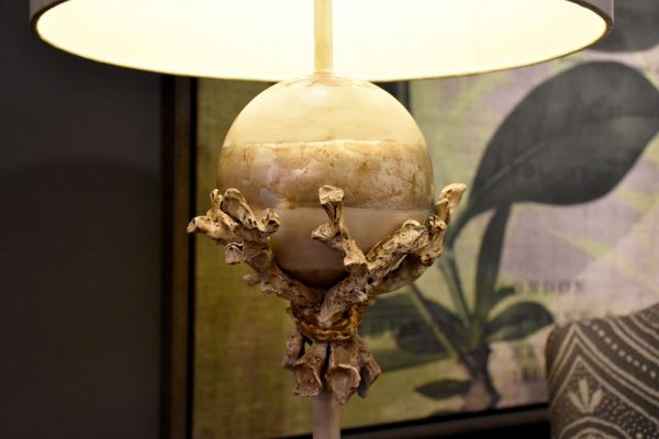 Lucas & McKearn Trellis 64" Neutral Putty Base And Stem Floor Lamp With Silver Leaf Orb Element