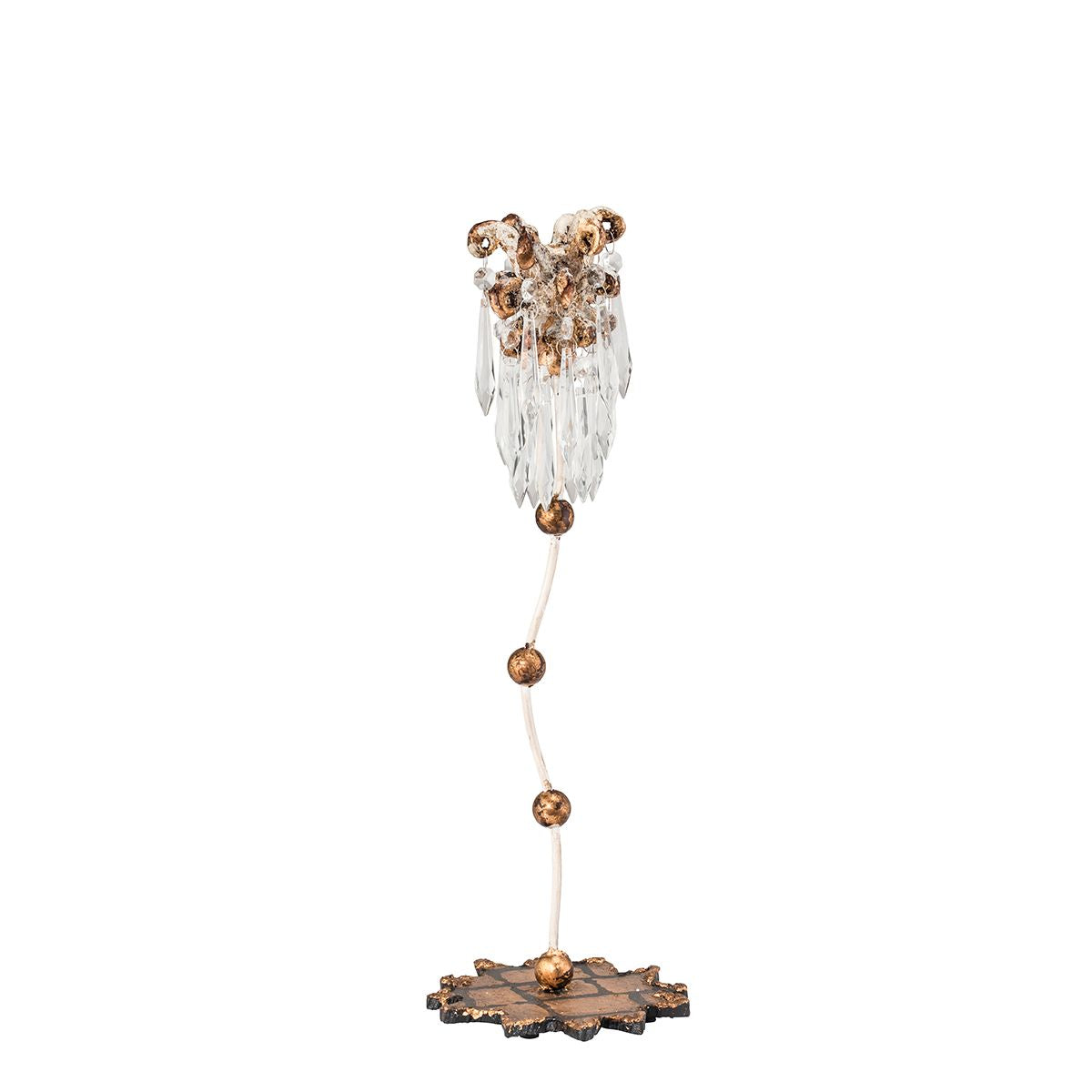 Lucas & McKearn Venetian 19" Tall Distressed Gold Candlestick Holder With Bobeches and Crystal Accent