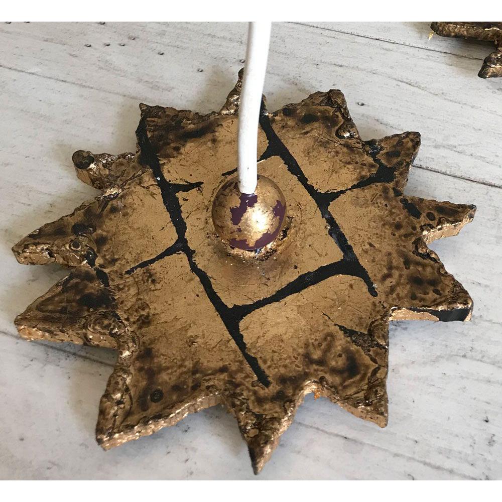 Lucas & McKearn Venetian 21" Tall Distressed Gold Candlestick Holder With Bobeches and Crystal Accent
