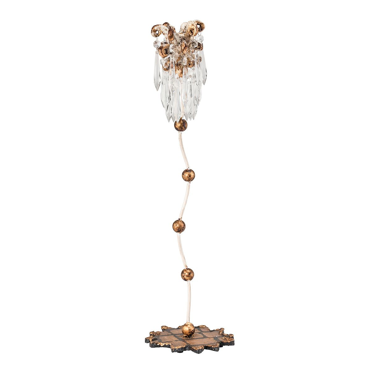 Lucas & McKearn Venetian 21" Tall Distressed Gold Candlestick Holder With Bobeches and Crystal Accent