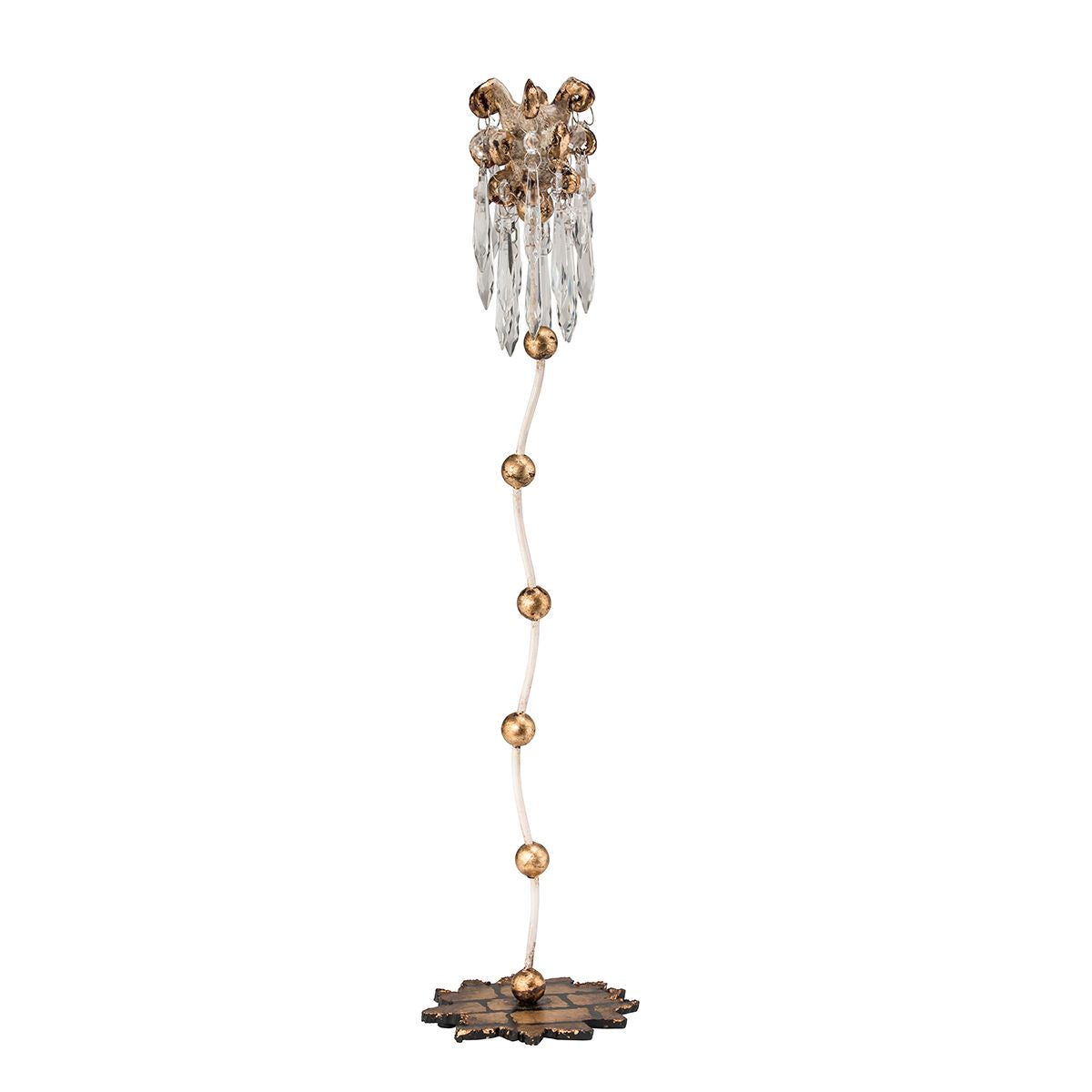 Lucas & McKearn Venetian 24" Tall Distressed Gold Candlestick Holder With Bobeches and Crystal Accent