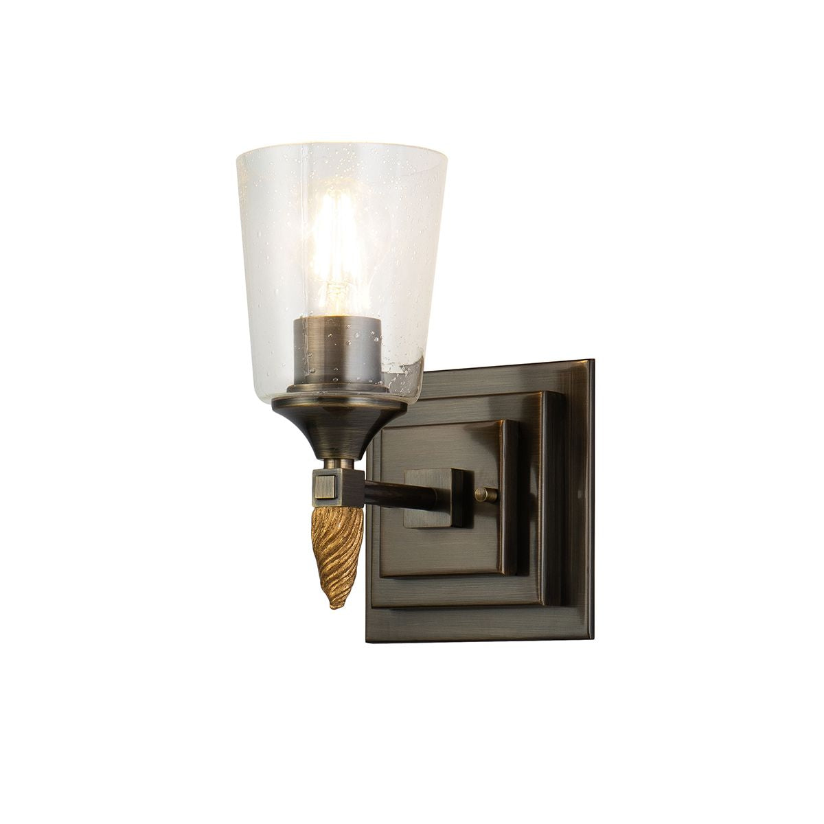 Lucas & McKearn Vetiver 1-Light Dark Bronze Wall Light With Acorn-Gold Accent
