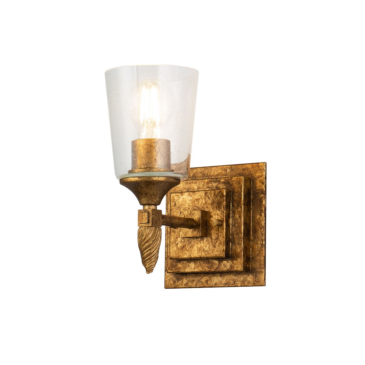 Lucas & McKearn Vetiver 1-Light Gold Leaf Wall Light With Acorn-Gold Accent