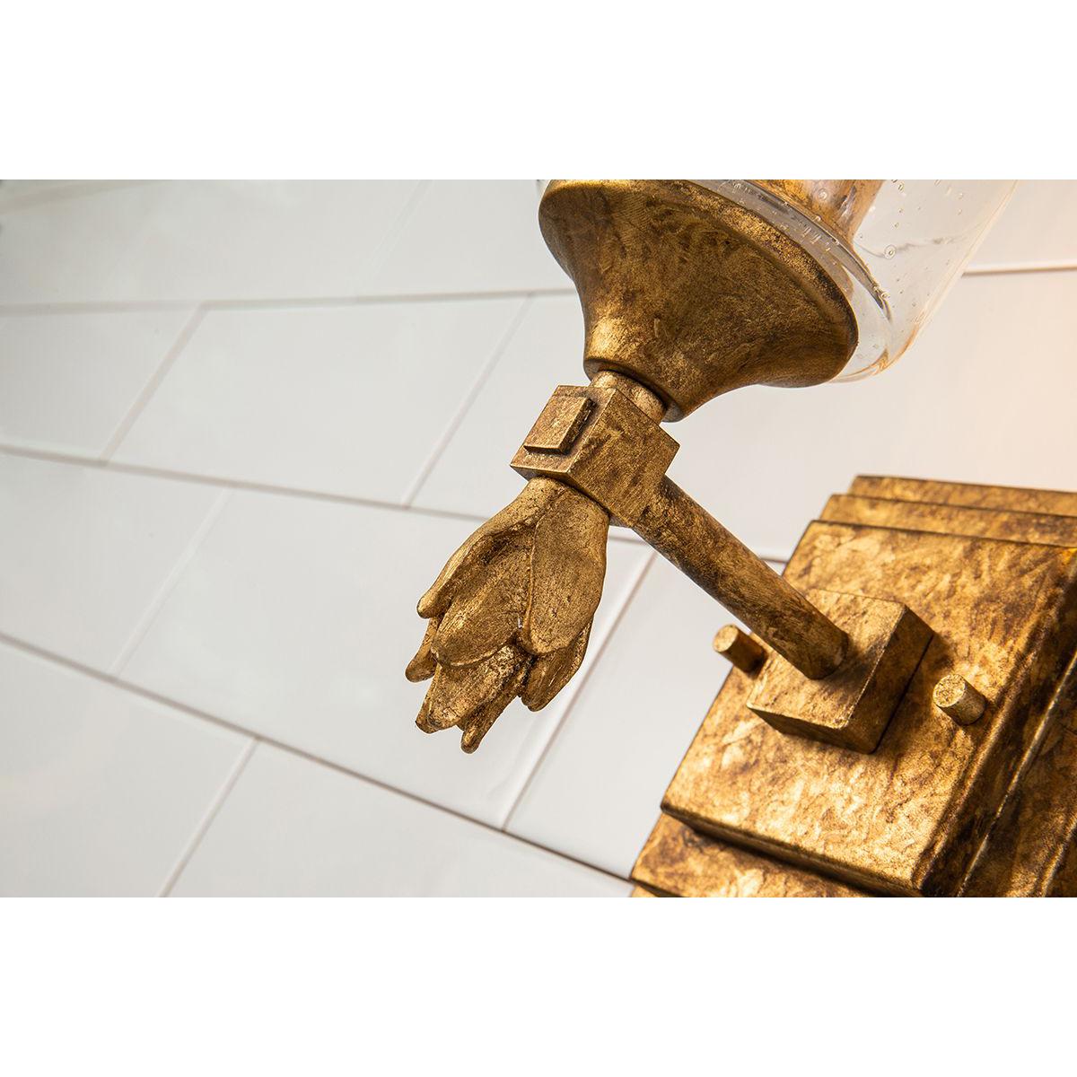 Lucas & McKearn Vetiver 1-Light Gold Leaf Wall Light With Flamed-Gold Accent