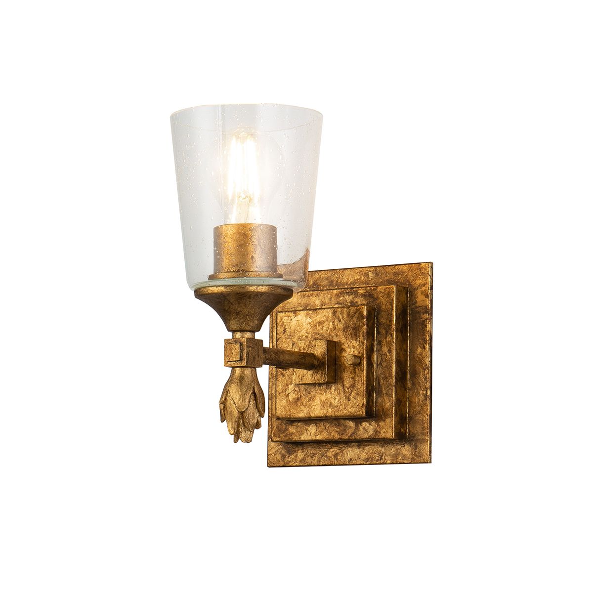 Lucas & McKearn Vetiver 1-Light Gold Leaf Wall Light With Flamed-Gold Accent