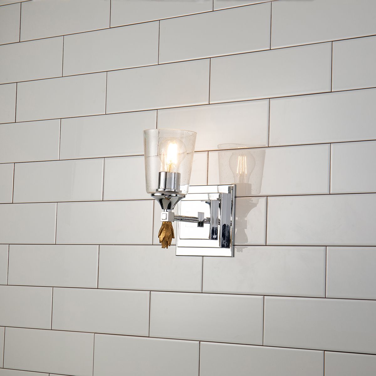 Lucas & McKearn Vetiver 1-Light Polished Chrome Wall Light With Flamed-Gold Accent
