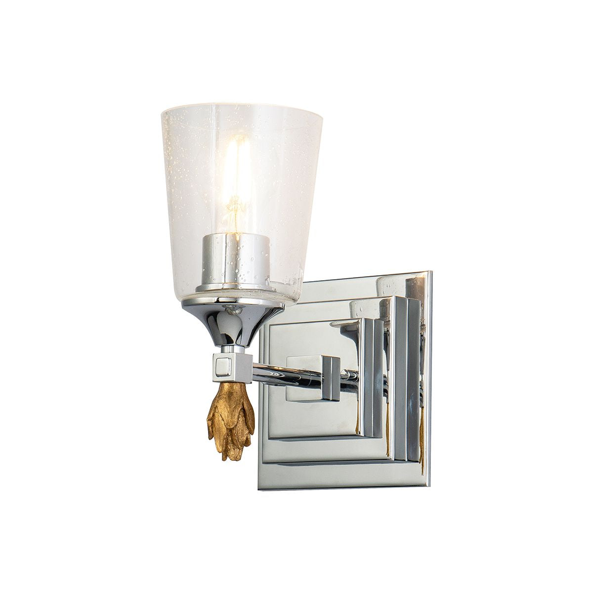 Lucas & McKearn Vetiver 1-Light Polished Chrome Wall Light With Flamed-Gold Accent