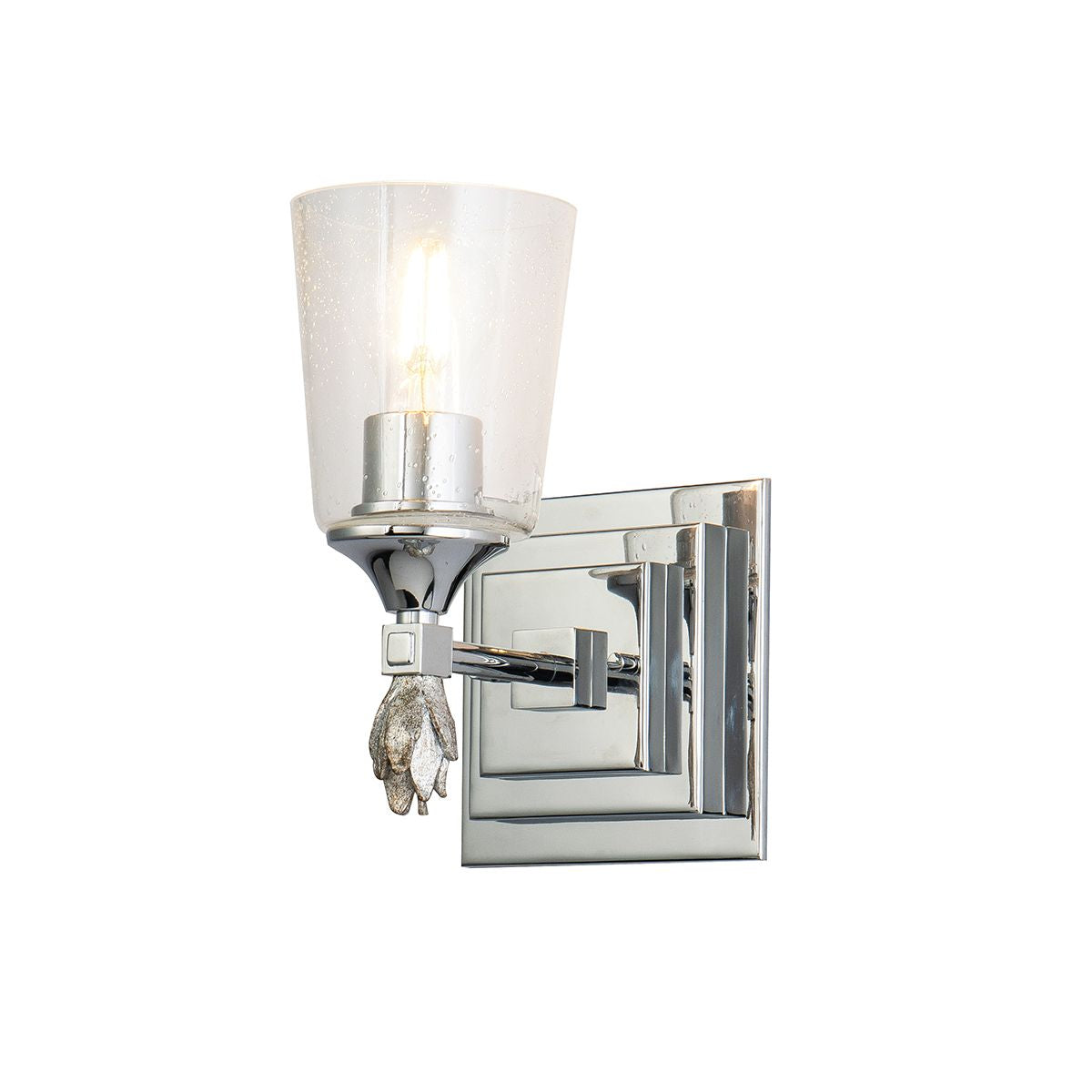 Lucas & McKearn Vetiver 1-Light Polished Chrome Wall Light With Flamed-Silver Accent