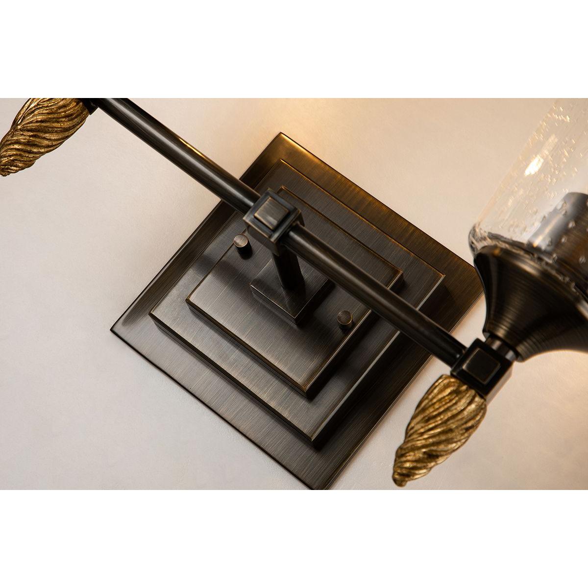 Lucas & McKearn Vetiver 2-Light Dark Bronze Wall Light With Acorn-Gold Accent