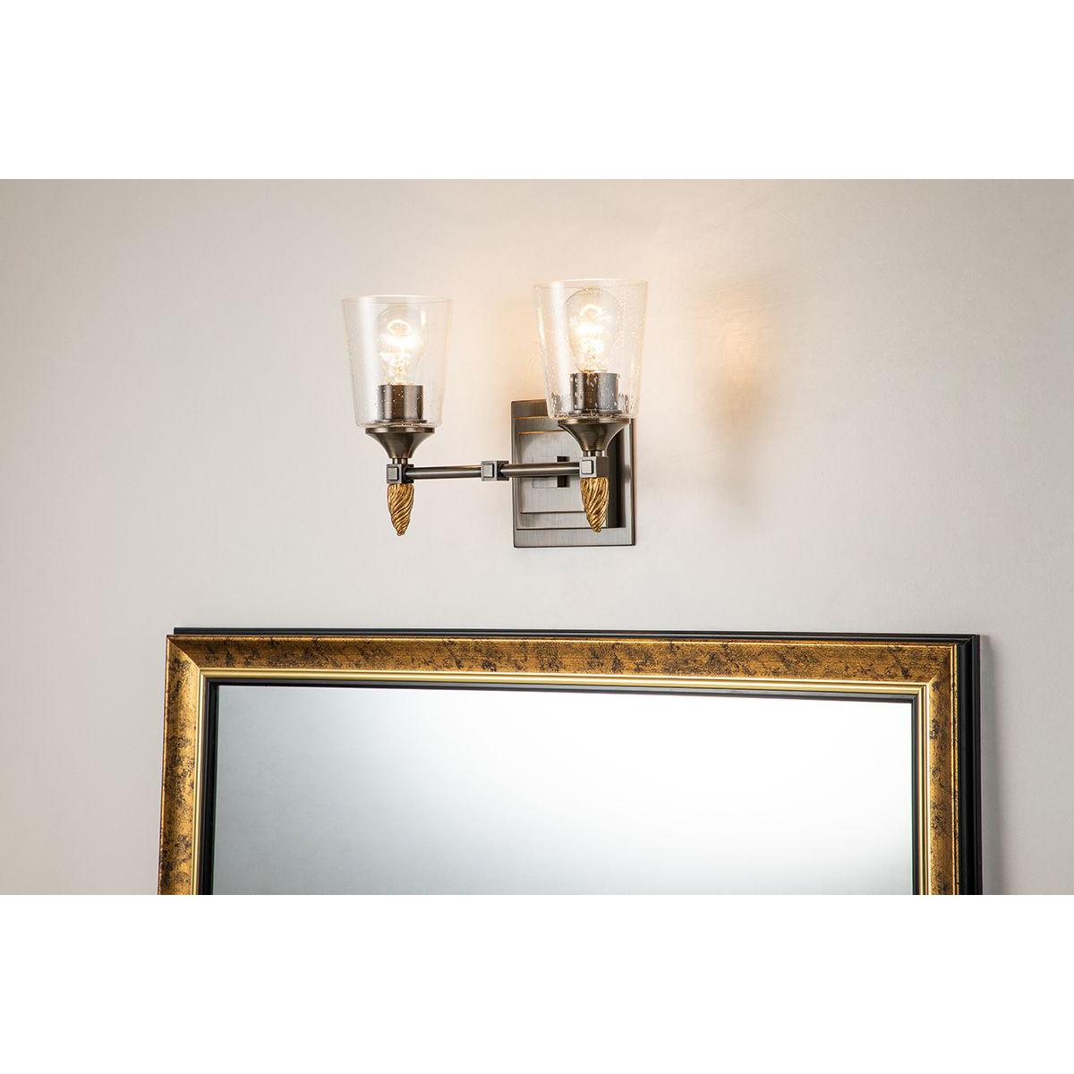 Lucas & McKearn Vetiver 2-Light Dark Bronze Wall Light With Acorn-Gold Accent