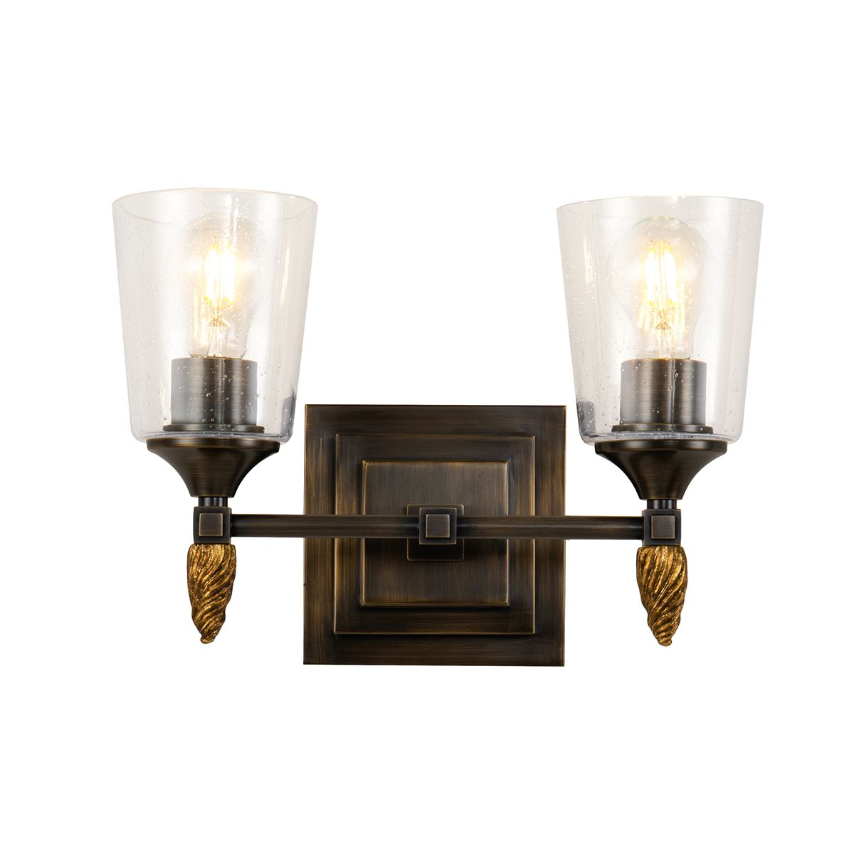 Lucas & McKearn Vetiver 2-Light Dark Bronze Wall Light With Acorn-Gold Accent
