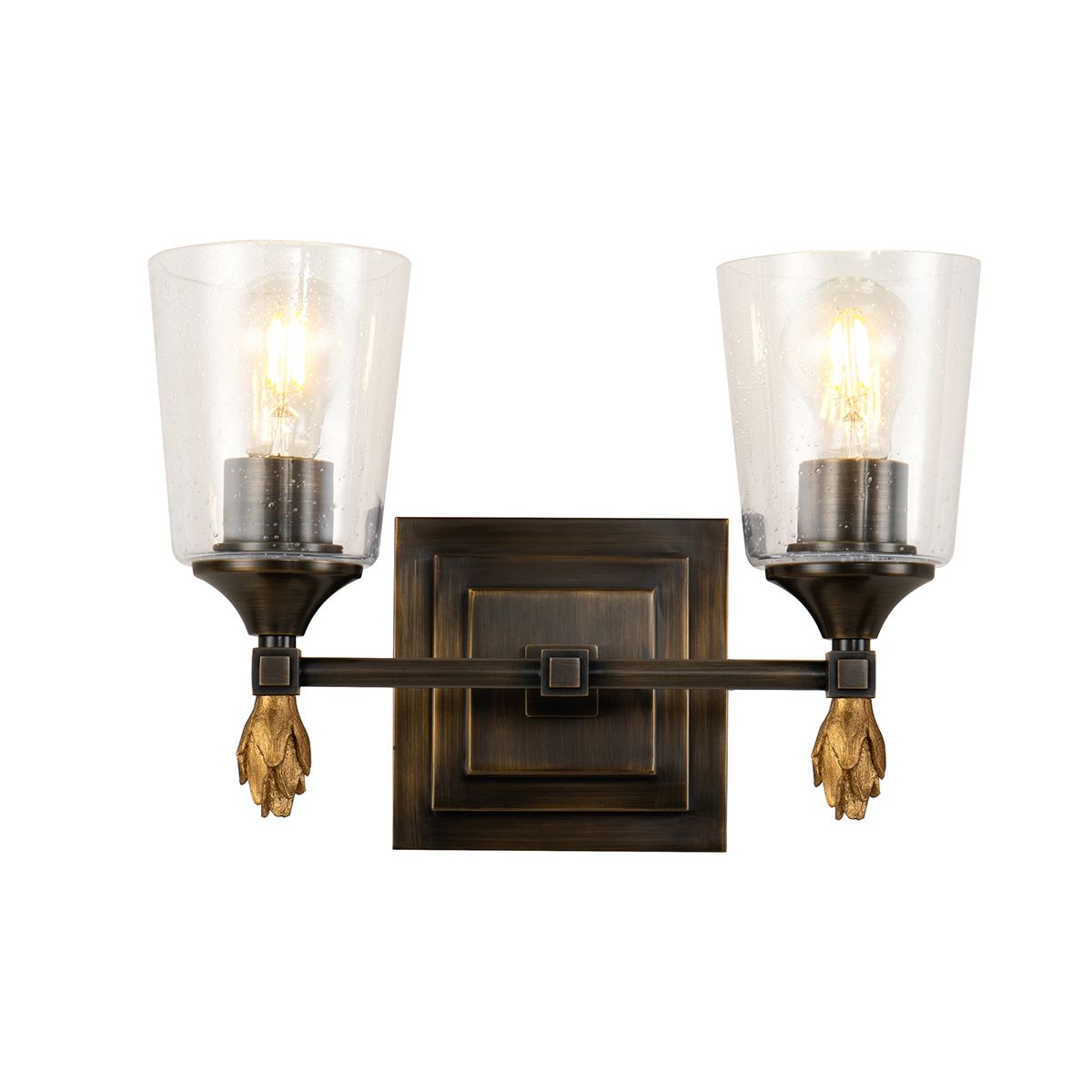 Lucas & McKearn Vetiver 2-Light Dark Bronze Wall Light With Flamed-Gold Accent