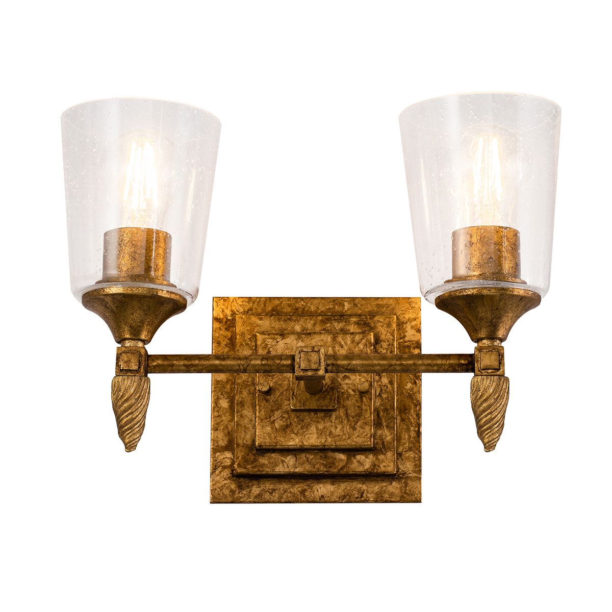 Lucas & McKearn Vetiver 2-Light Gold Leaf Wall Light With Acorn-Gold Accent